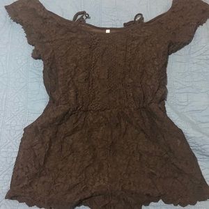 Black lace off the shoulder romper